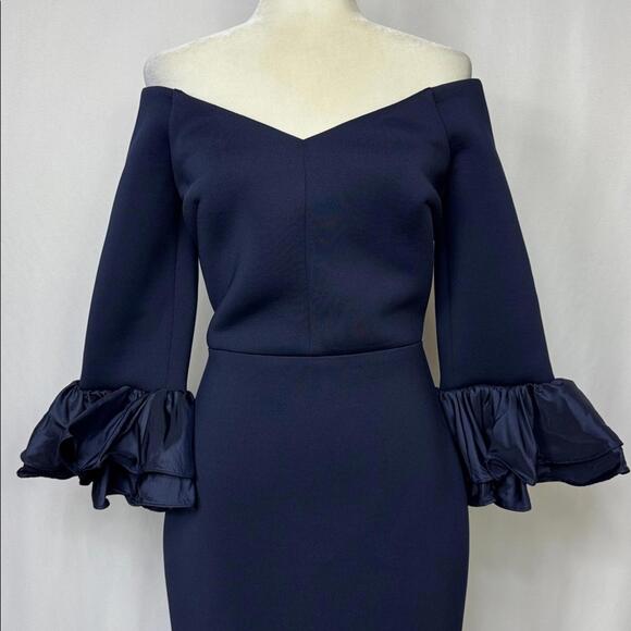 Eliza J Bell Sleeve Mermaid Gown Dress Size 10 Navy Blue 3/4  Sleeve NWOT - Picture 7 of 14